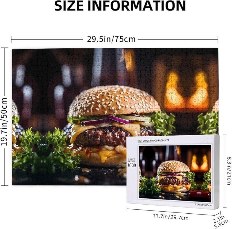 Phayah 1000 قطعة لغز البرجر الكبير للبالغين ديكور المنزل 29.5 × 19.7 بوصة - Image 3